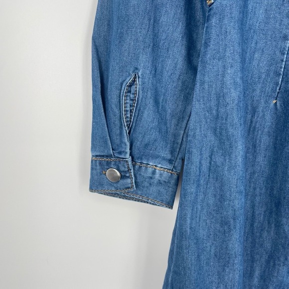 Allegra K Womens Blue Button Down Long Sleeve Collared Denim Shirt Dress Size XS - Picture 11 of 12